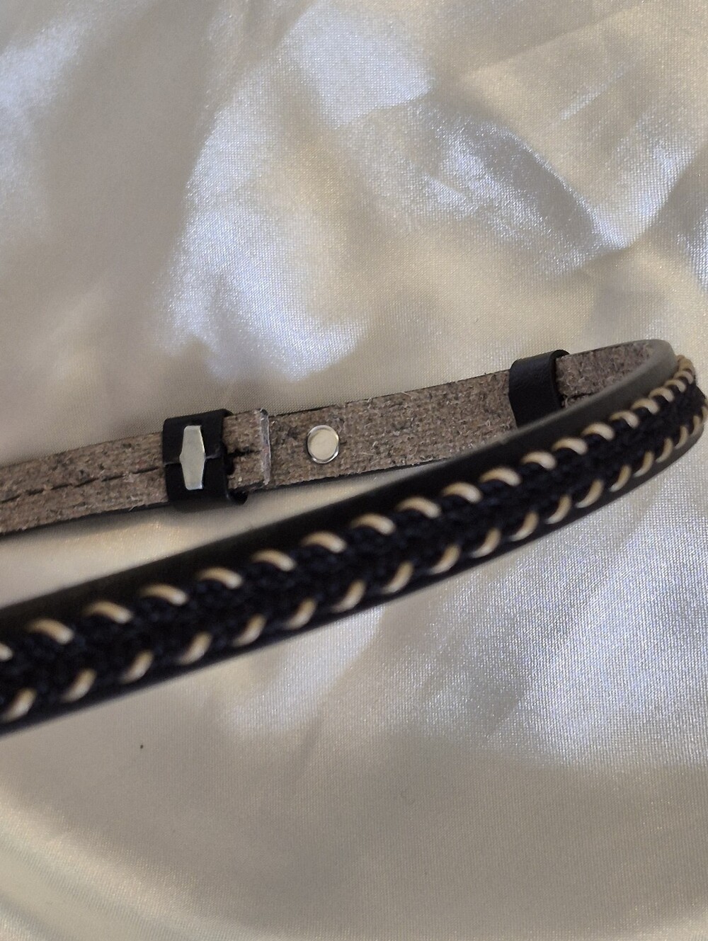 Men's Black Braided Leather Hat Accessory Hat Belt Strap Stitched Closed